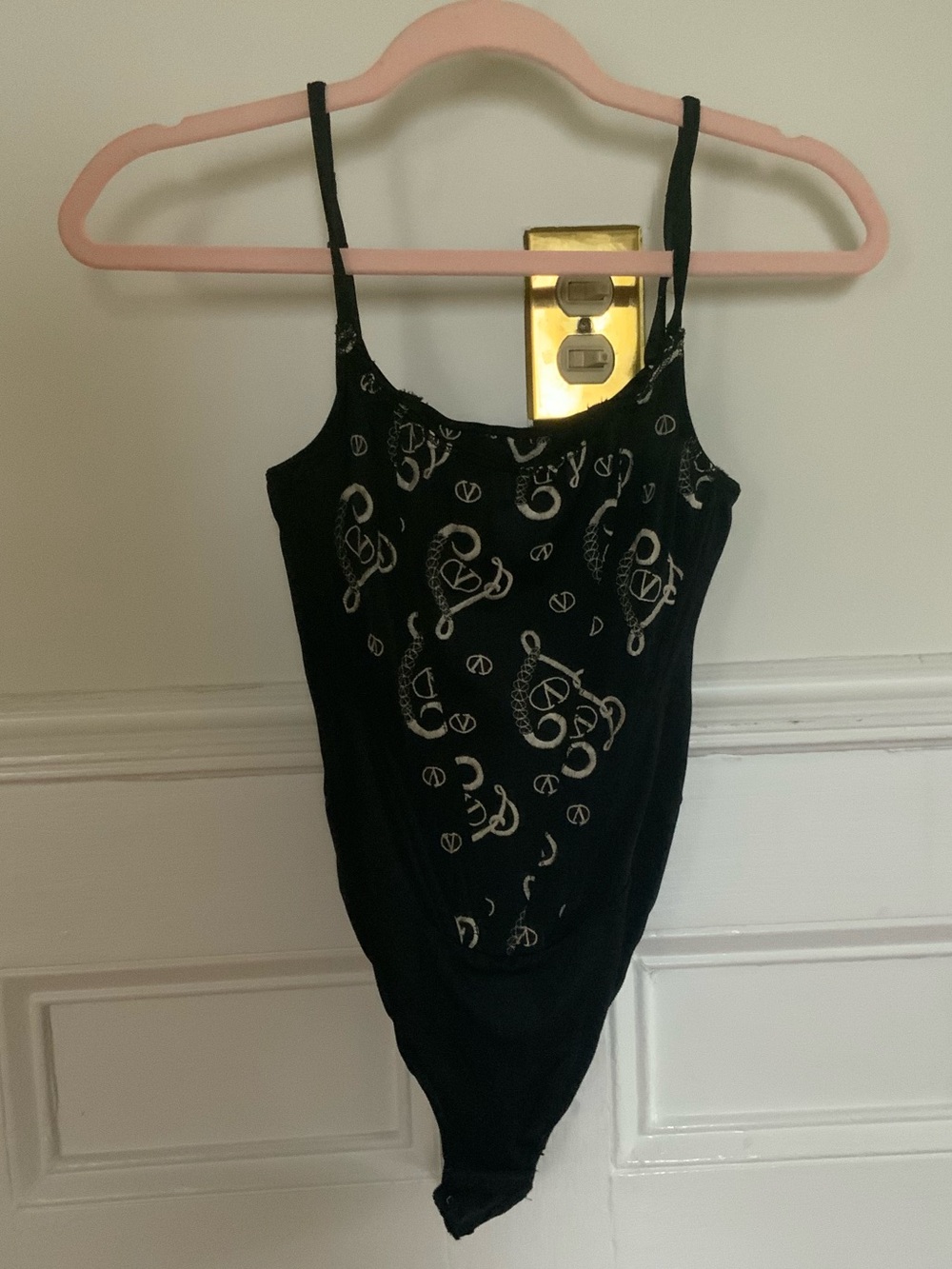 Vintage 90s Valentino Intimo Black Logo Embroidered Thong Bodysuit XS